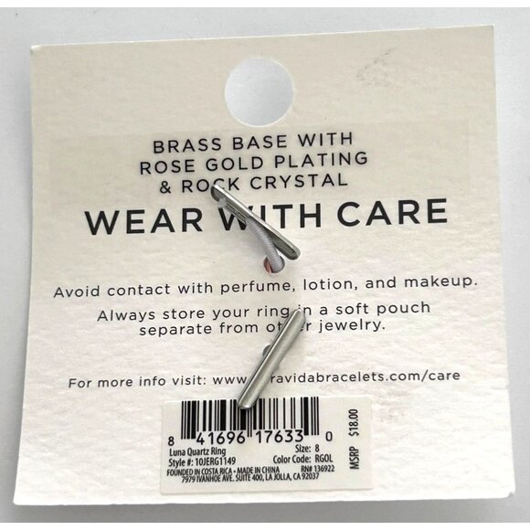 Pura Vida Rose Gold Luna Quartz Ring Size 8 Rock Crystal Accent - Picture 3 of 3